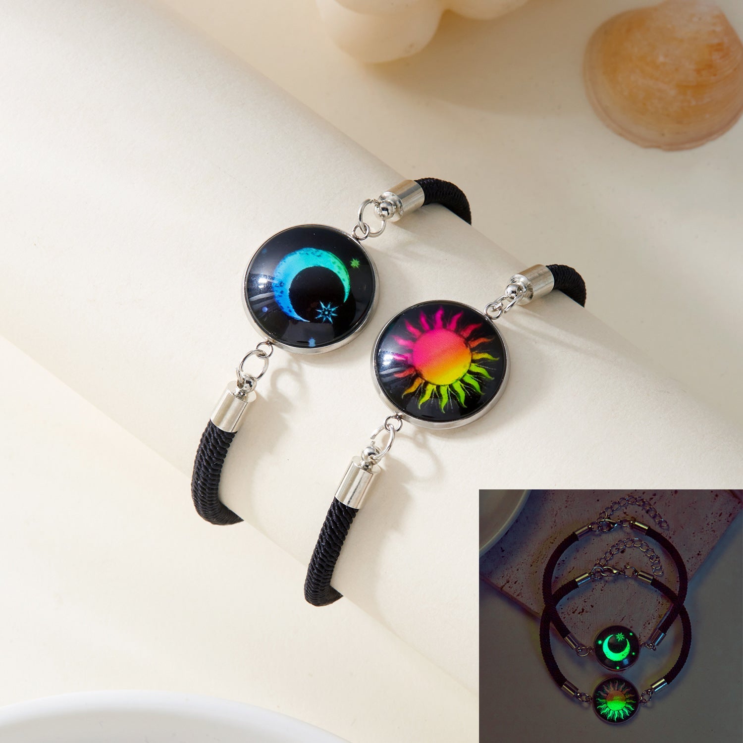 Sun Moon Stainless Steel Valentine's Day Couple Round Luminous Bracelet My Store