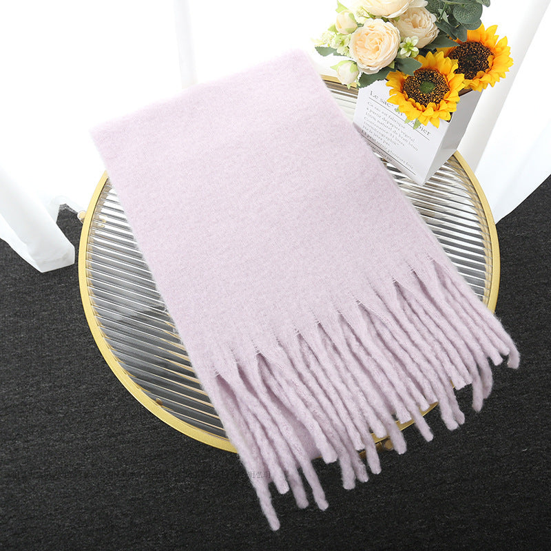 Macaron Solid Color Thick Braid Tassel Shawl My Store