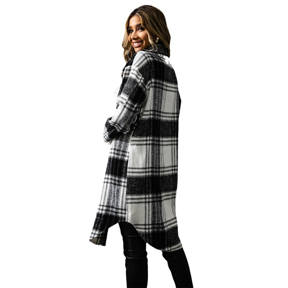 Fashion Plaid Single Row Button Coarse Wool Coat For Women My Store