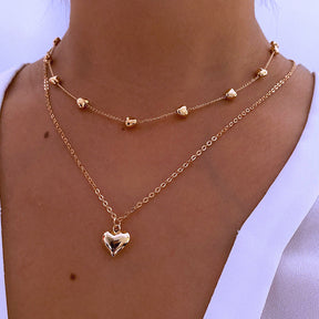 Double-layer Heart Pendant Fine Chain Necklace For Women Multilayer Gold Color Metal Necklaces Fashion Jewelry Accessories My Store