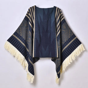 Western Denim Style Men's And Women's Shawl Tassel Pullover Keep Warm Outdoor Large Cloak My Store