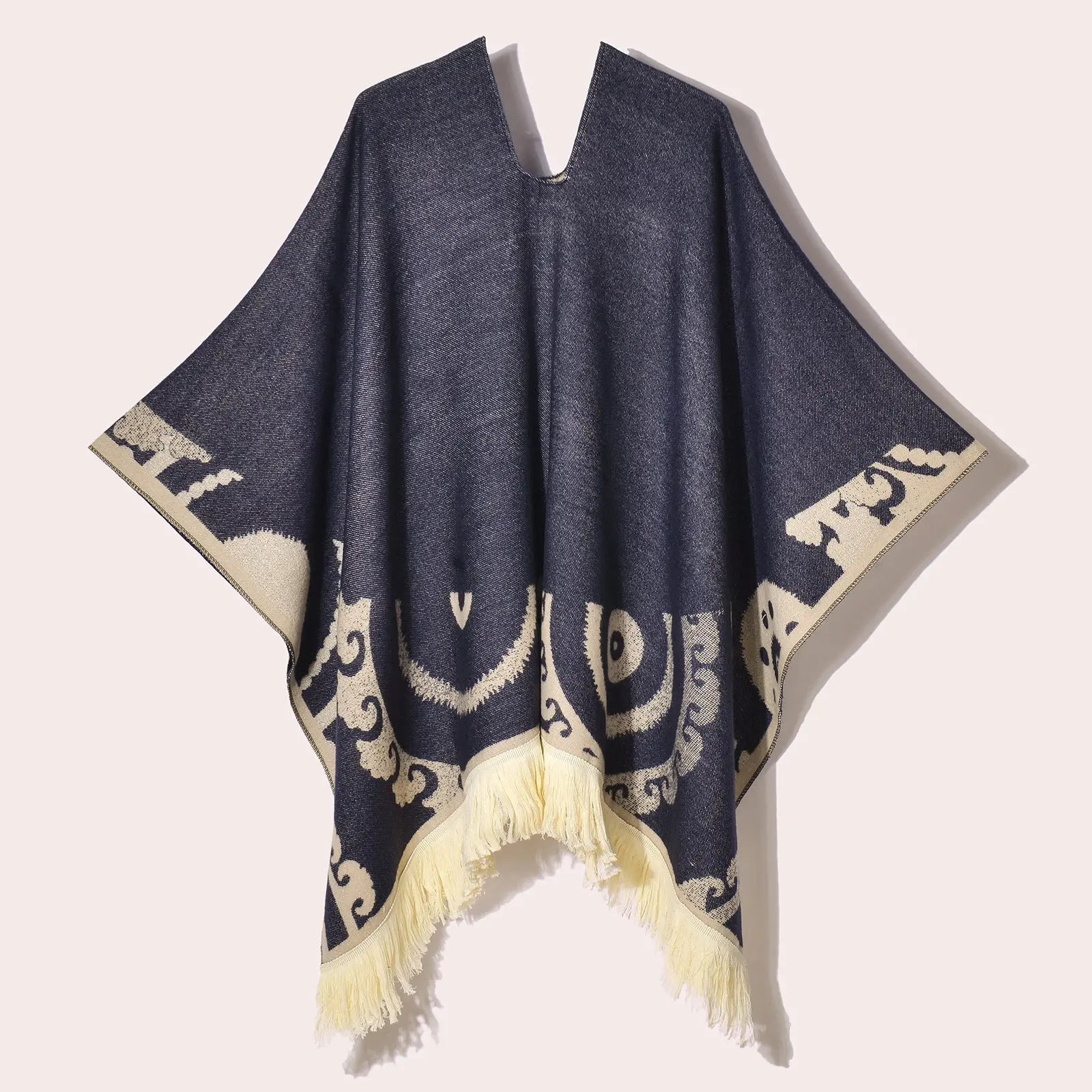 Western Denim Style Men's And Women's Shawl Tassel Pullover Keep Warm Outdoor Large Cloak My Store