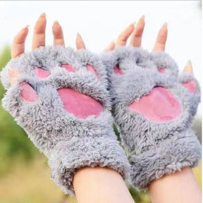 Autumn And Winter Student Plush Cat's Paw Half Finger Gloves For Men And Women My Store