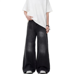 Washed Distressed Straight Loose Retro Black Jeans My Store