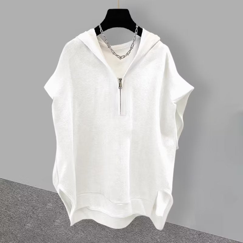 Solid Color Zipper Hooded Sleeveless T-shirt Men's Summer My Store