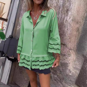 Lapel Long Sleeve Lace Ruffles Lotus Leaf Loose Shirt My Store