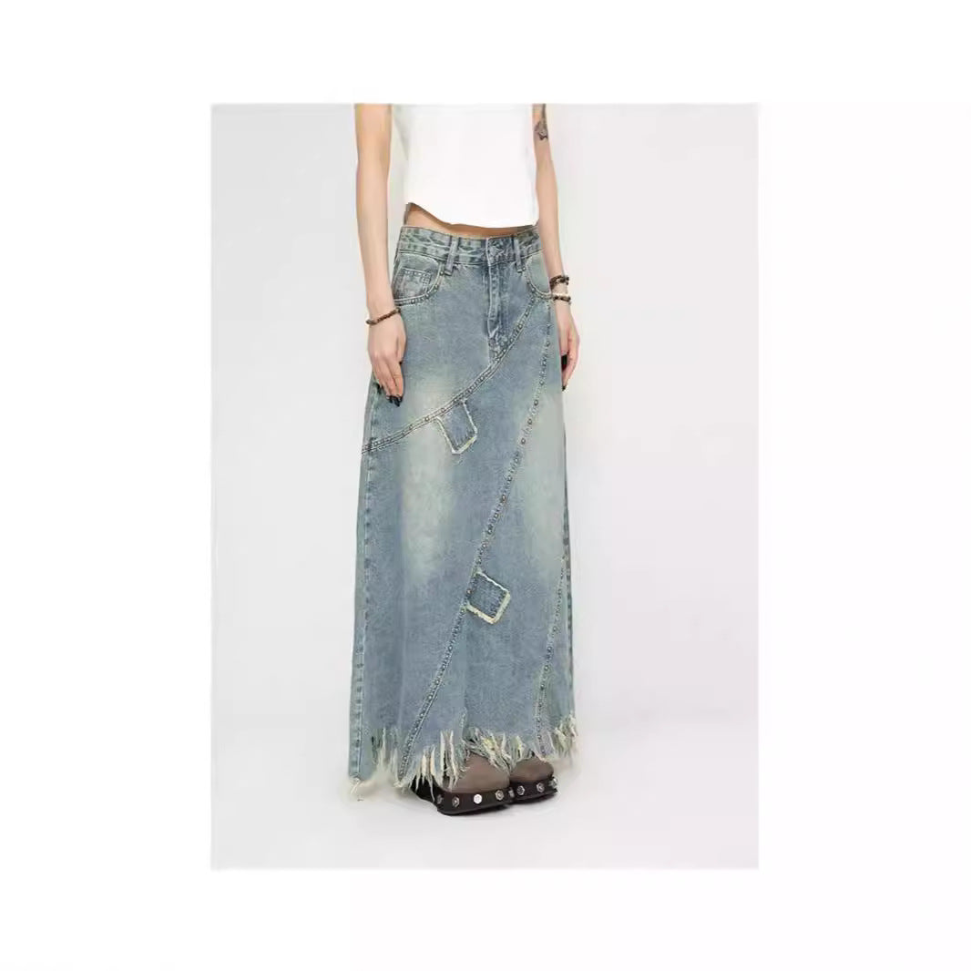 Women's Denim Skirt Long A- Line Skirt My Store