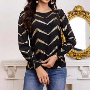 Crew Neck Casual Pleating Long Sleeve Shirt My Store