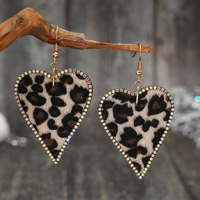 New Retro Style Valentine's Day Leopard Diamond Love Heart Earrings My Store