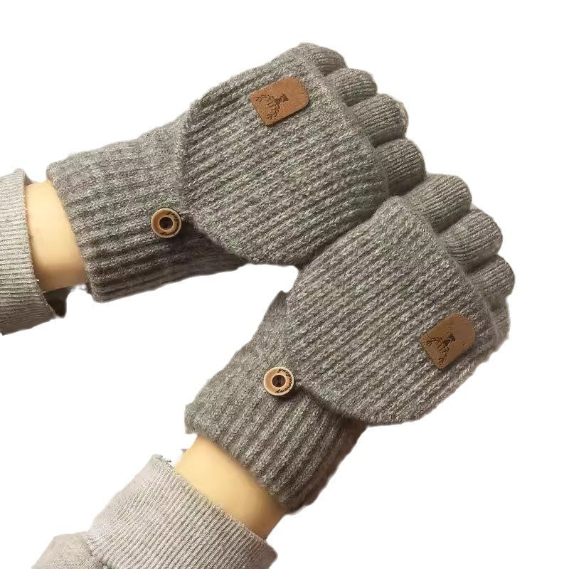 Half Finger Gloves Couple Autumn And Winter Knitting Wool Flip Riding Warm My Store