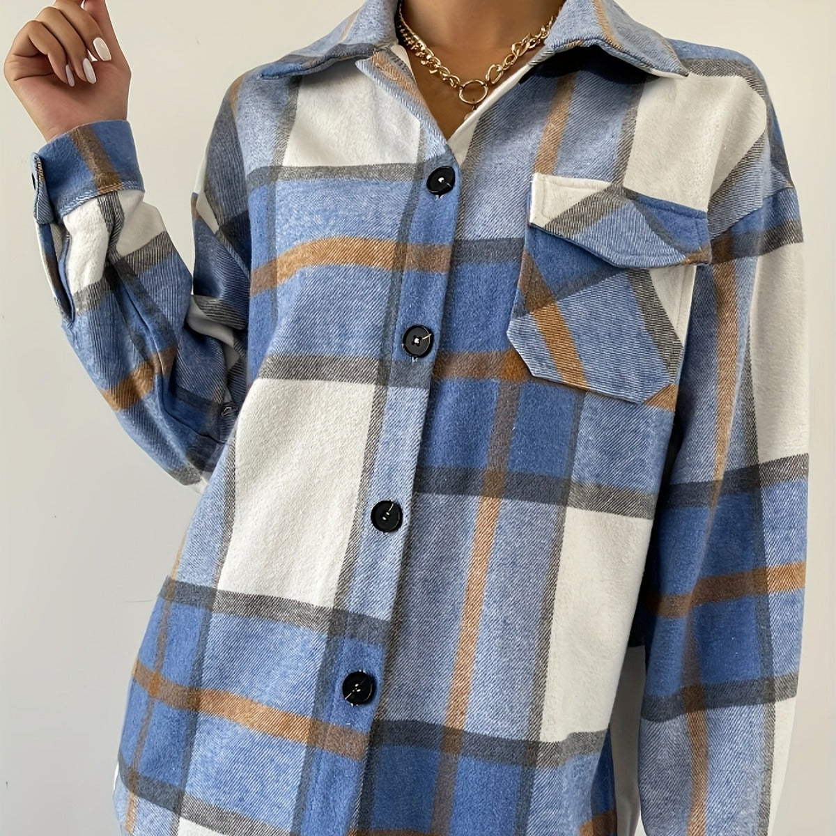 Woolen Jacket Long-sleeved Plaid Coat Loose My Store