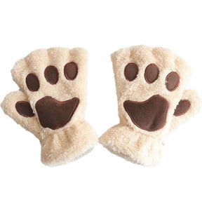 Autumn And Winter Student Plush Cat's Paw Half Finger Gloves For Men And Women My Store