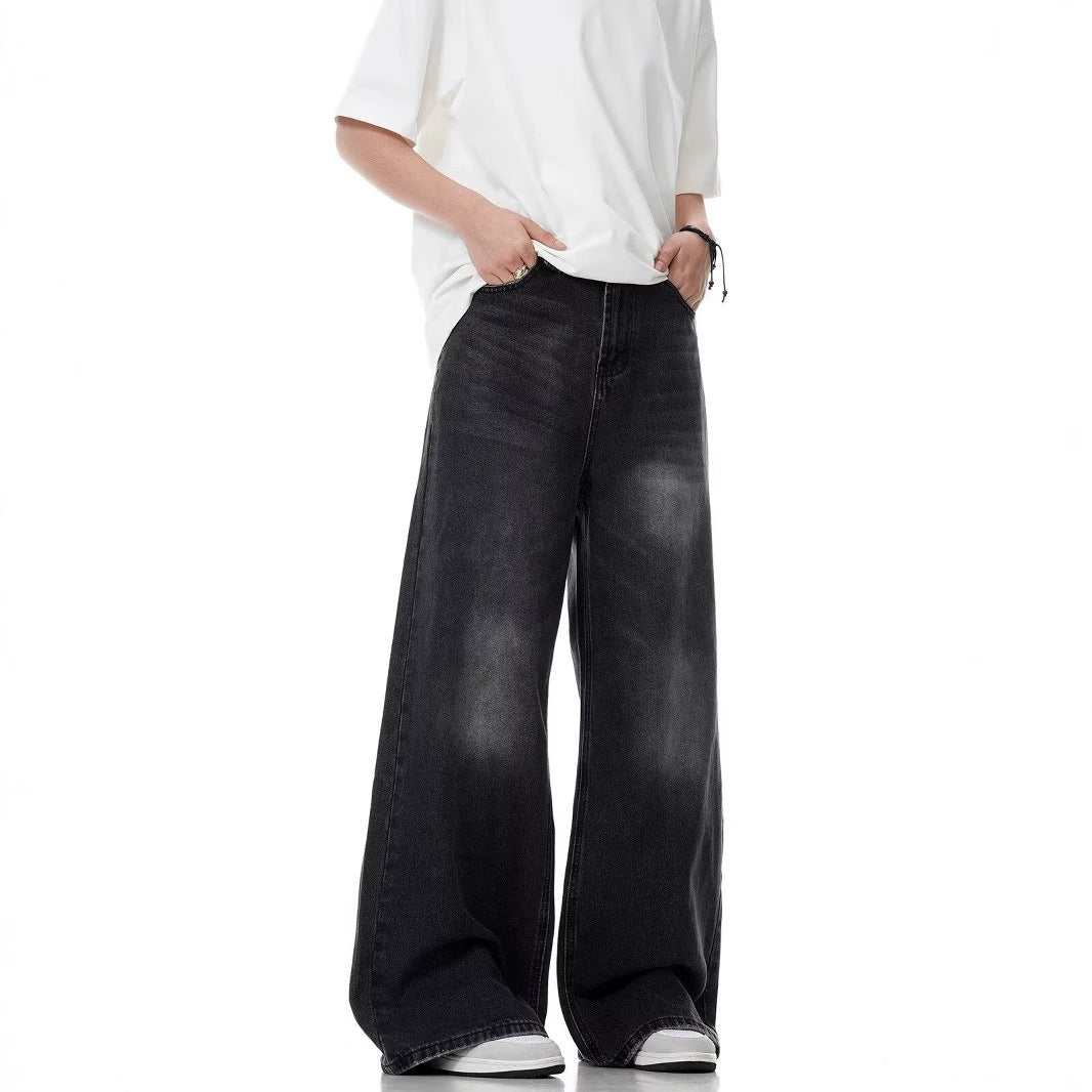 Washed Distressed Straight Loose Retro Black Jeans My Store