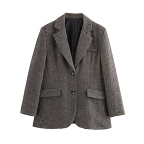 Autumn And Winter New Suit Coat Commute Minimalist Versatile Herringbone Pattern Wool-containing Suit Jacket My Store