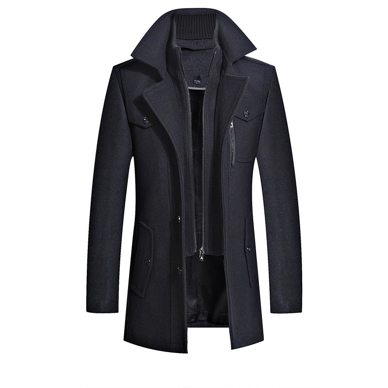 Zipper Double Collar Woolen Coat Thickened Plus Size Trench Coat Woolen Coat My Store