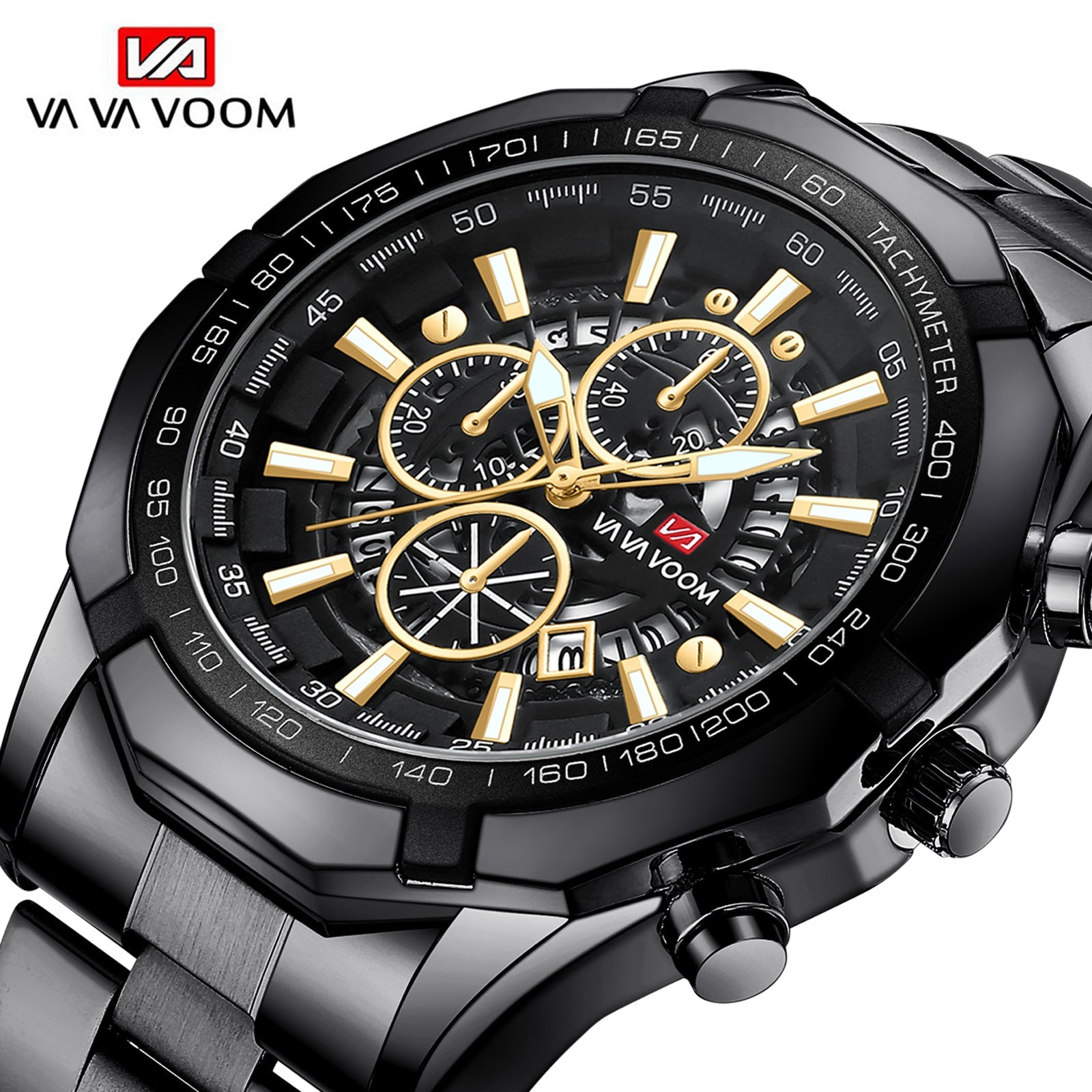 Steel Band Men's Three Eyes And Six Needles Luminous Calendar Waterproof Quartz Watch My Store