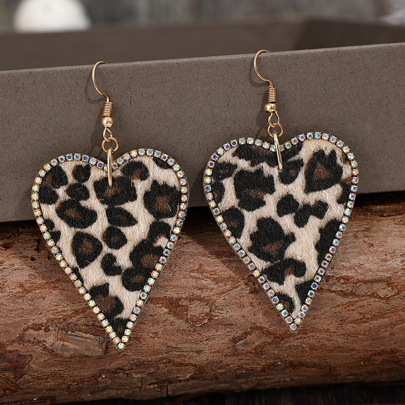 New Retro Style Valentine's Day Leopard Diamond Love Heart Earrings My Store