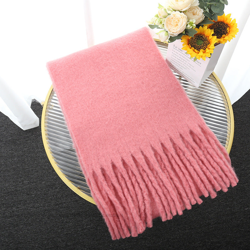 Macaron Solid Color Thick Braid Tassel Shawl My Store