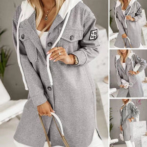 European And American Fashion Hooded Button Long-sleeved Coat For Women My Store