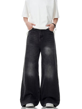 Washed Distressed Straight Loose Retro Black Jeans My Store