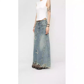 Women's Denim Skirt Long A- Line Skirt My Store