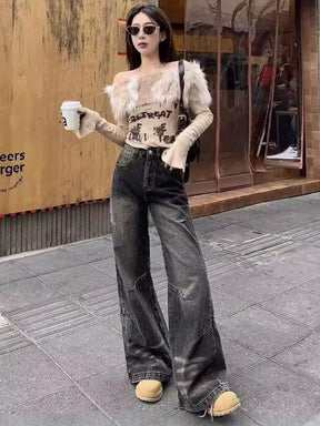 American-style Retro Washed Gradient Wide-leg All-matching Casual Straight-leg Mop Pants My Store