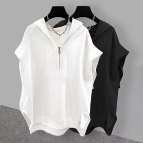 Solid Color Zipper Hooded Sleeveless T-shirt Men's Summer My Store