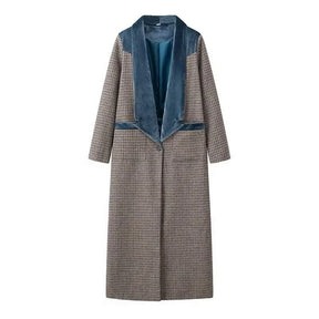 Color Matching Plaid Woolen Coat Women My Store