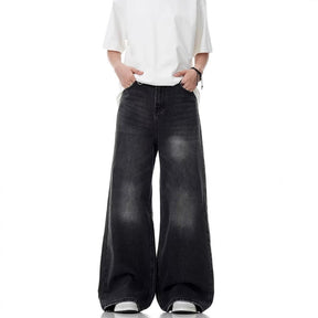 Washed Distressed Straight Loose Retro Black Jeans My Store