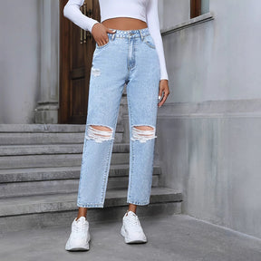 Women's Casual Loose Straight Ripped Denim Trousers My Store