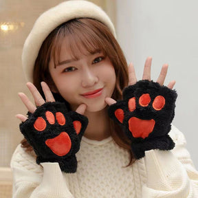 Autumn And Winter Student Plush Cat's Paw Half Finger Gloves For Men And Women My Store