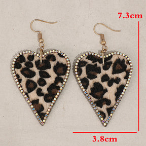 New Retro Style Valentine's Day Leopard Diamond Love Heart Earrings My Store