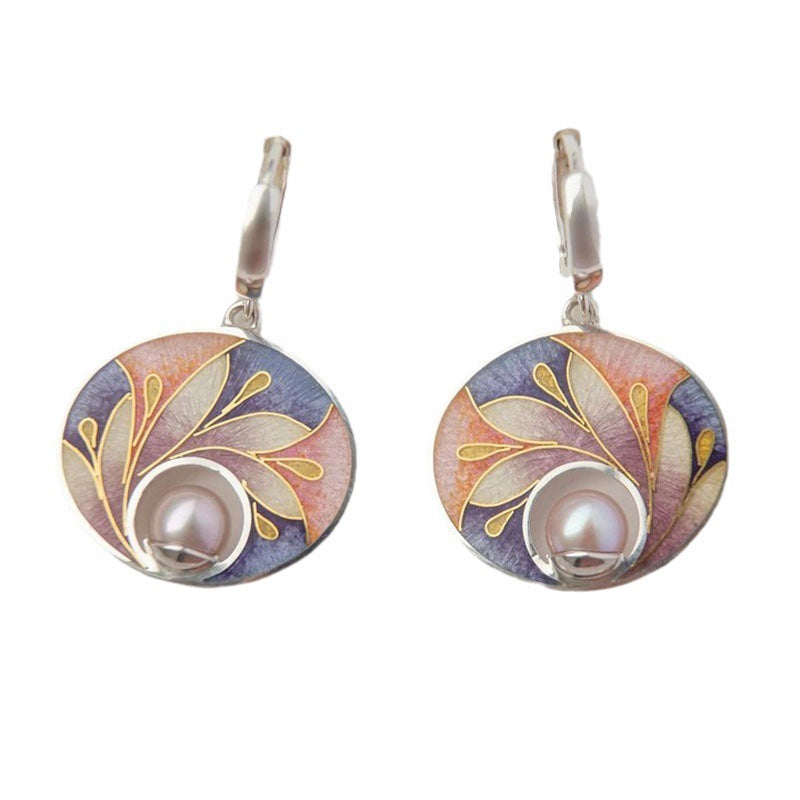 Fashion Exquisite Flower Enamel Pearl Earrings My Store