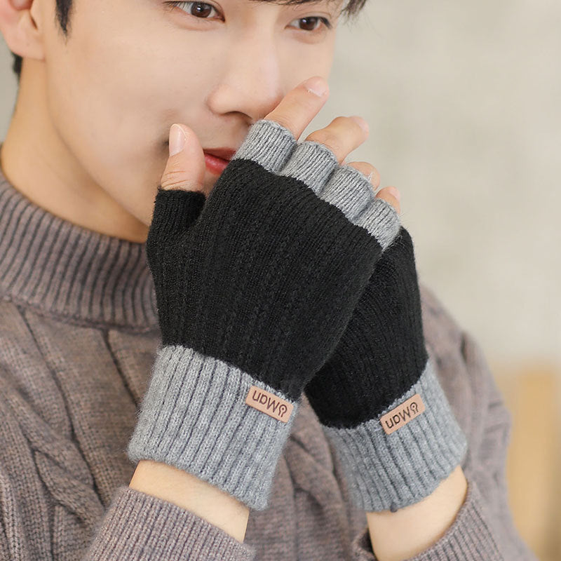 Men's Warm Thickened Knitting Half Finger Gloves My Store