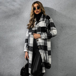 Fashion Plaid Single Row Button Coarse Wool Coat For Women My Store