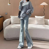 High Waist Slim Fit Slimming Light Blue Split Flared Pants My Store