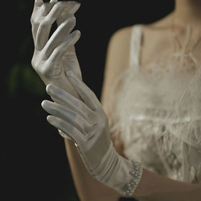 Bridal Gloves Pearl Lace Bow My Store