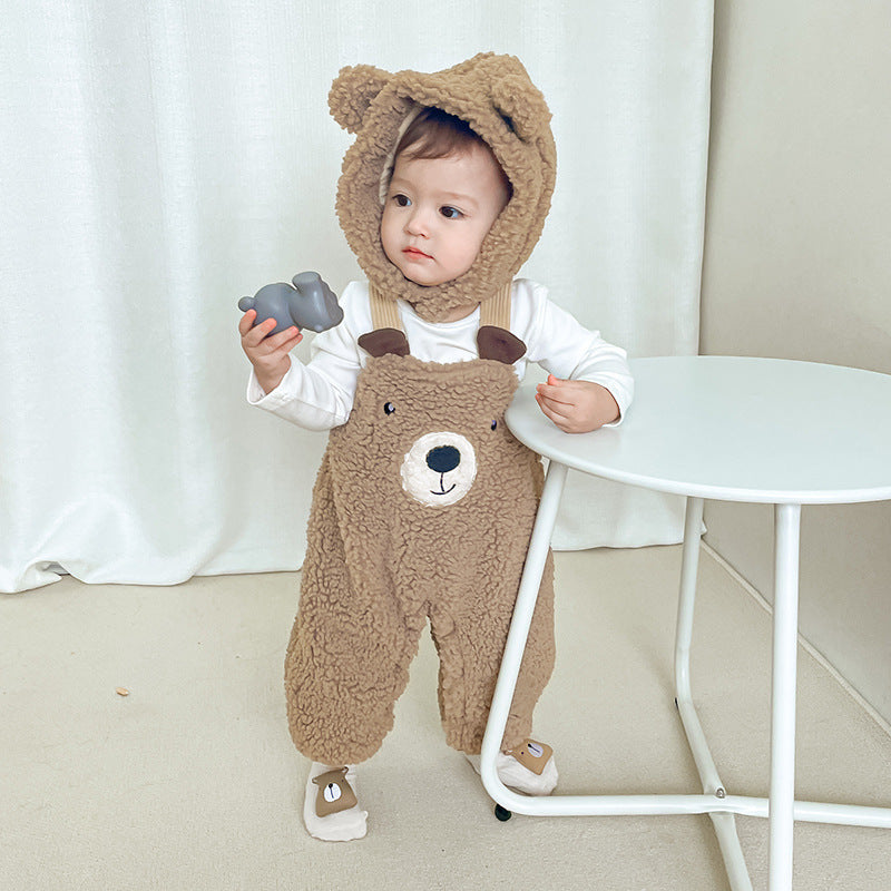 Baby Jumpsuit Autumn And Winter Plus Velvet Baby Clothing Bear Suspenders My Store