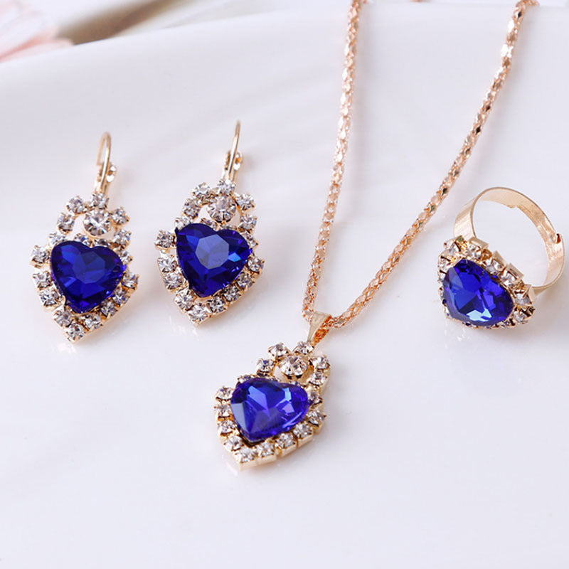 Water drop rhinestone necklace earrings ring set My Store