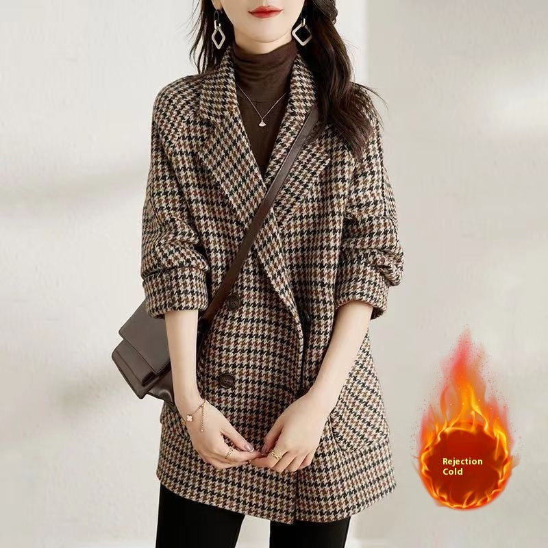 Suit Collar Houndstooth Woolen Coat Woman My Store