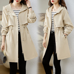 Early Autumn Casual Women's Windbreaker Loose Hooded Fashion Mid-length Slimming Coat My Store