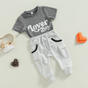 Baby Boy Short Sleeve Monogram Print T-shirt Gray Summer Clothing Set My Store