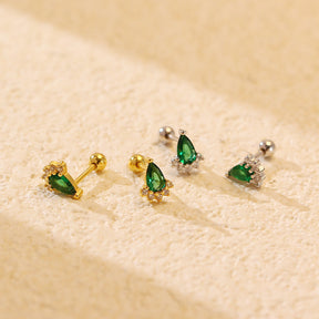 Ear Studs Silver Emerald Diamond Screw My Store