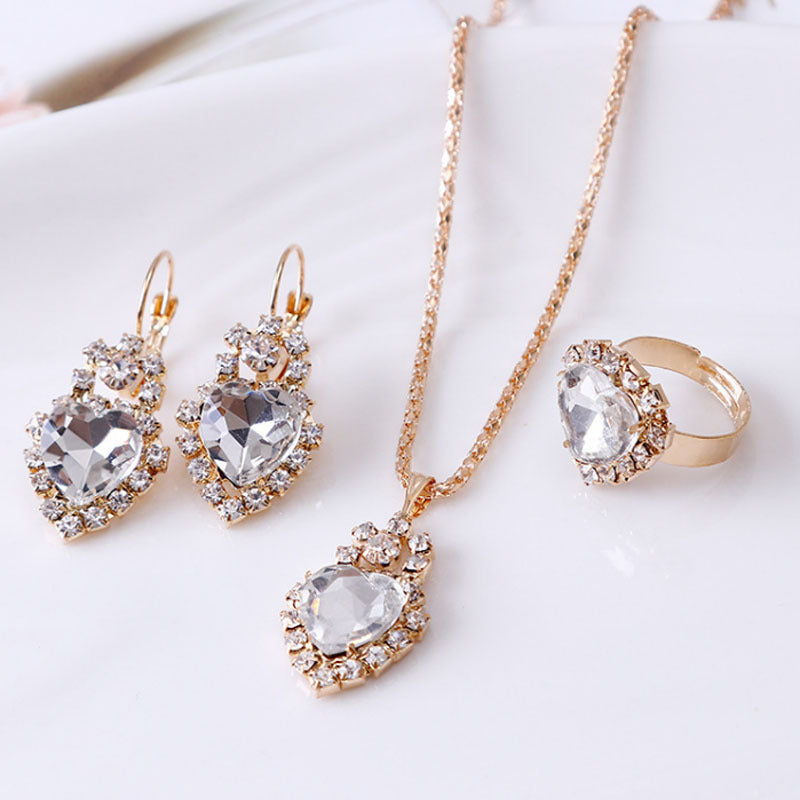 Water drop rhinestone necklace earrings ring set My Store