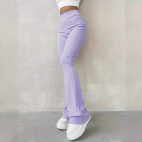 Casual Rib Simple Slim Fit Leggings Solid Color High Waist Fashion Trousers My Store