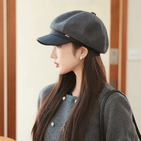 Korean Hat British Retro Leather Along Octagonal Cap My Store