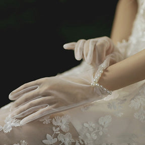 Bridal Gloves Pearl Lace Bow My Store