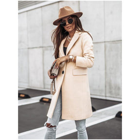 Simplicity Long Sleeve Button Woolen Coat Overcoat My Store