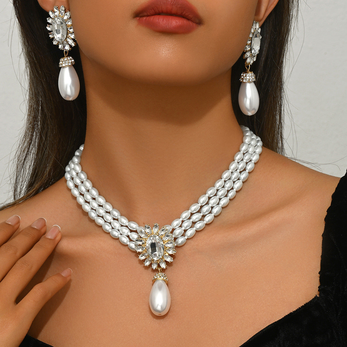 Geometric Women's Pearl Necklace And Earrings Suite My Store