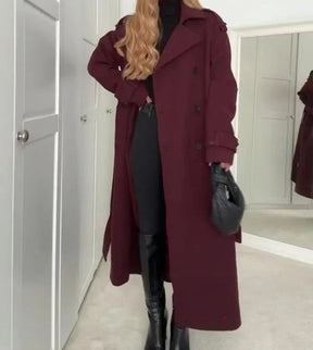 Fashion Lapel Woolen Coat With Belt Winter Double-breasted Trench Long Jacket For Women Clothing My Store